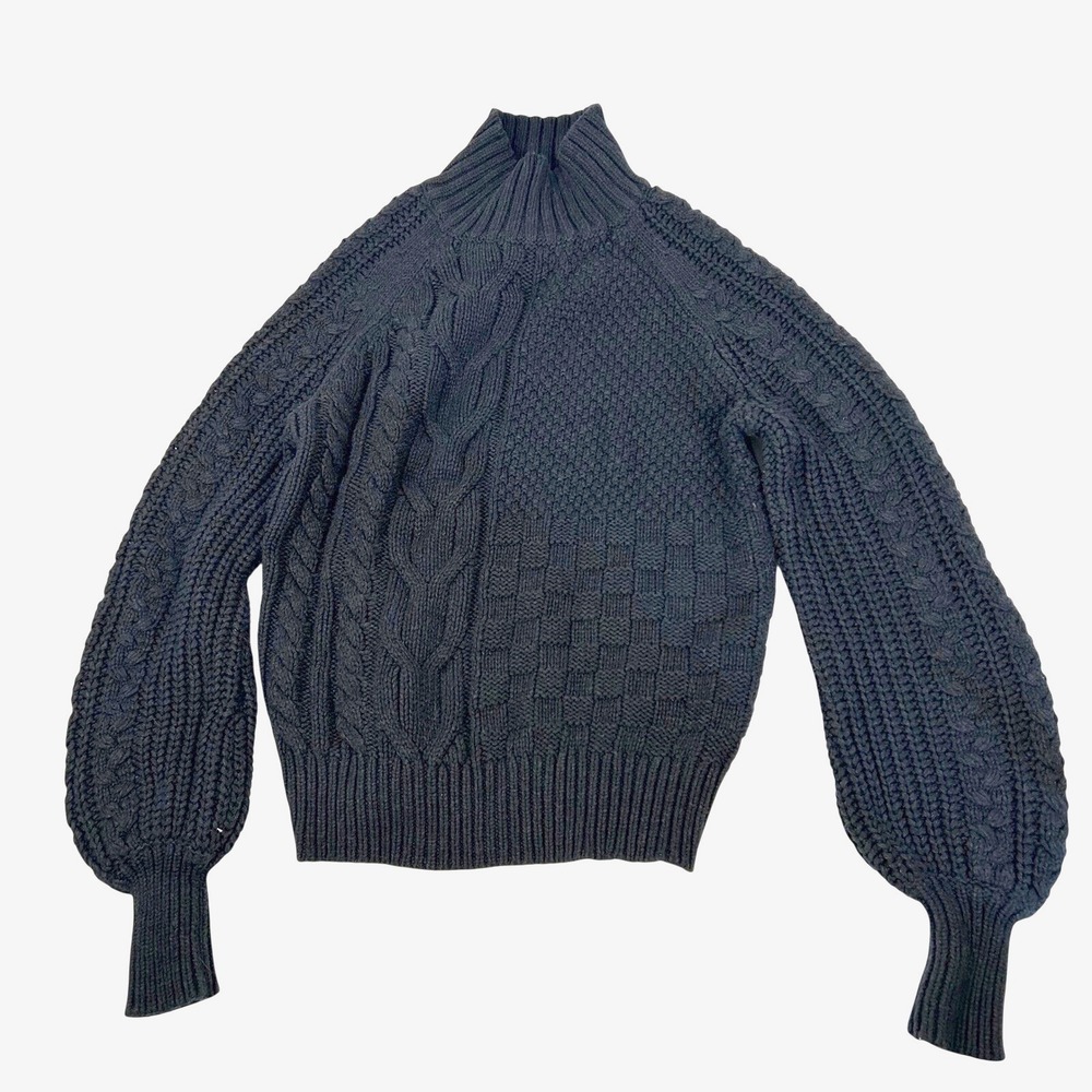 sundance haydyn‎ sweater mock turtleneck pullover black cable knit patch size xs